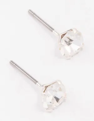 Silver Round Crystal Stud Earrings