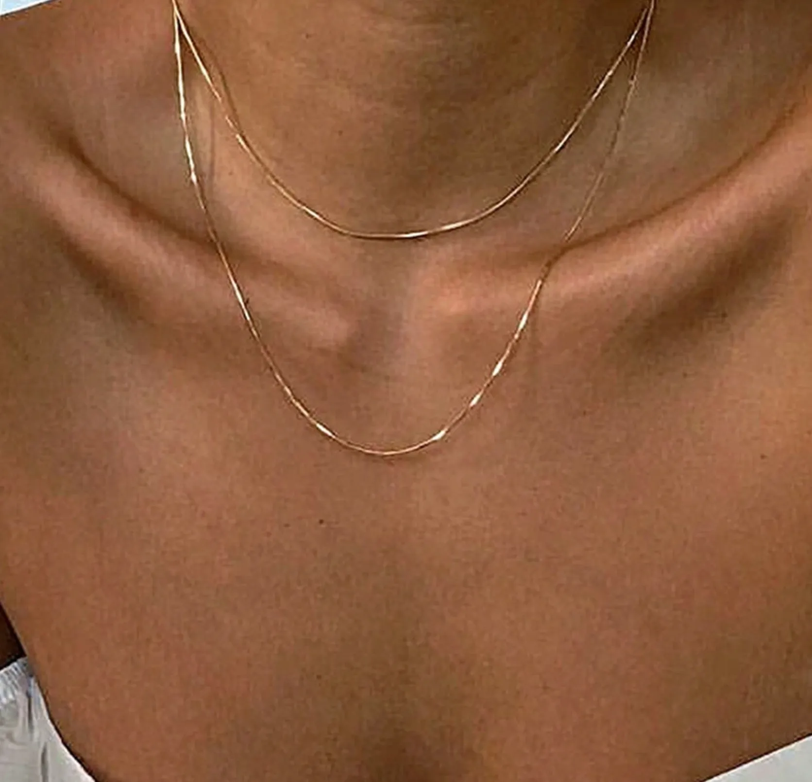 Simple gold double layered necklace