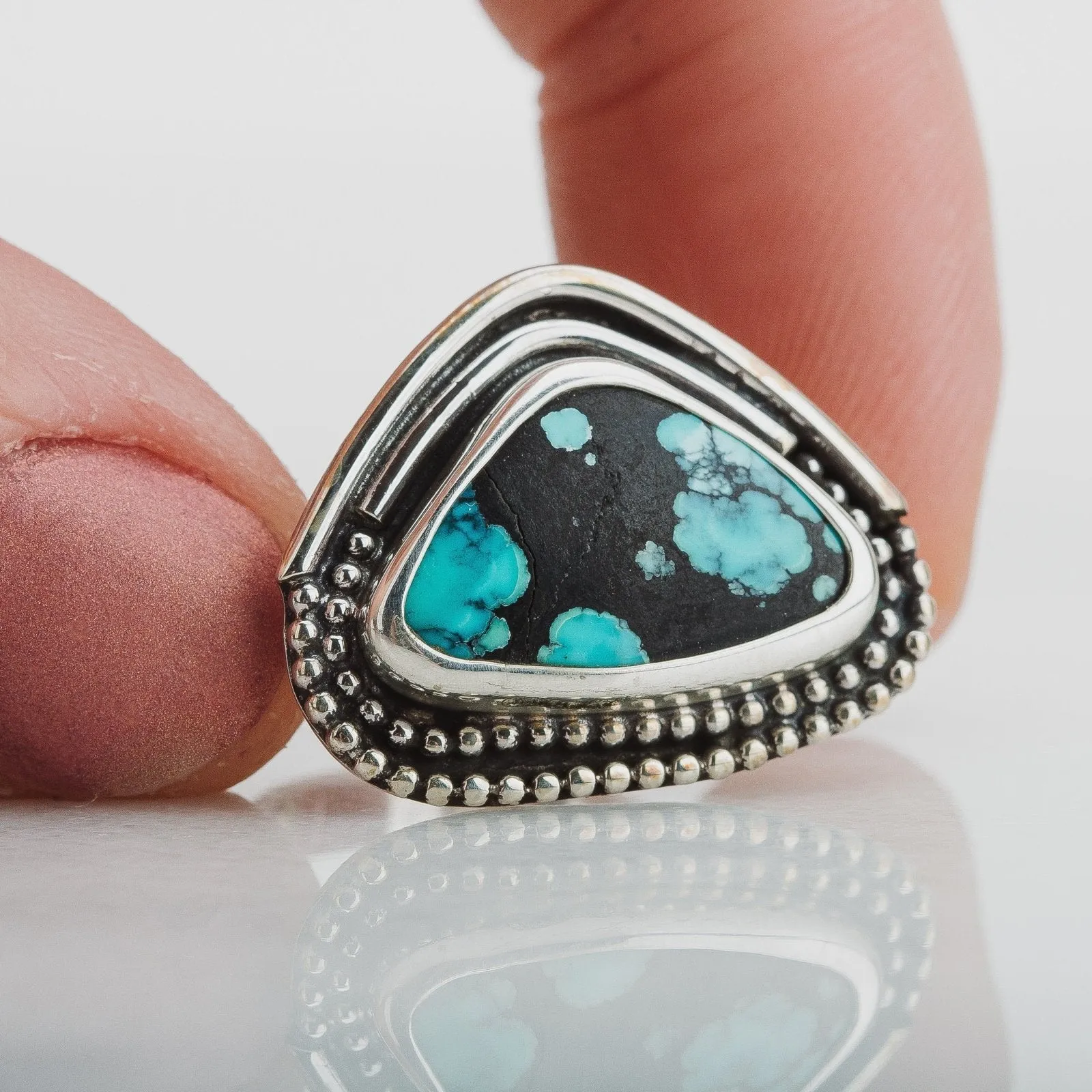 Size 7 Black & Blue Cloud Mountain Turquoise Gemstone Ring