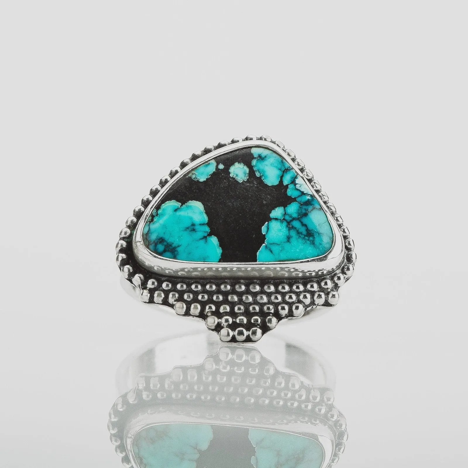 Size 7.25 Black & Blue Cloud Mountain Turquoise Gemstone Ring