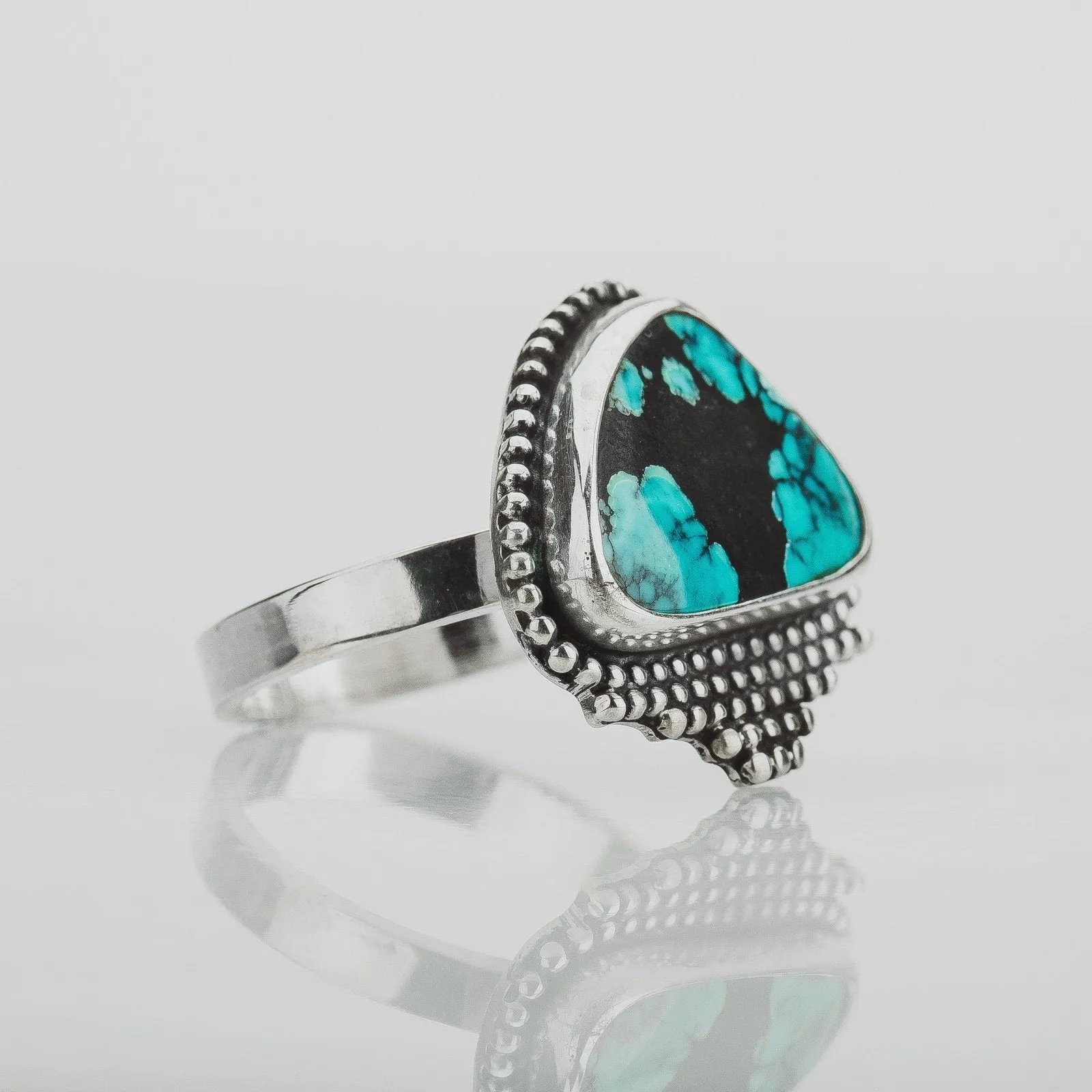 Size 7.25 Black & Blue Cloud Mountain Turquoise Gemstone Ring