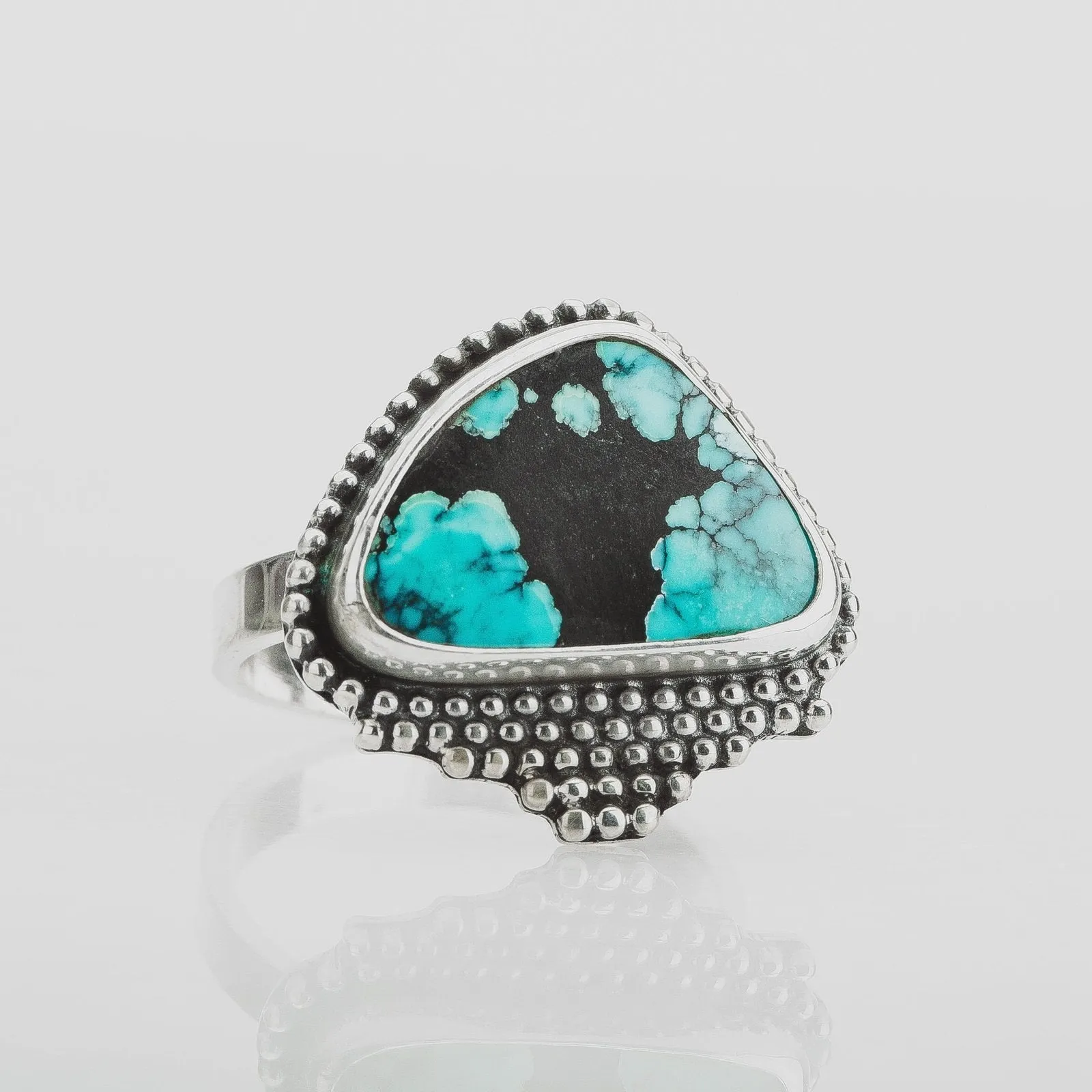 Size 7.25 Black & Blue Cloud Mountain Turquoise Gemstone Ring