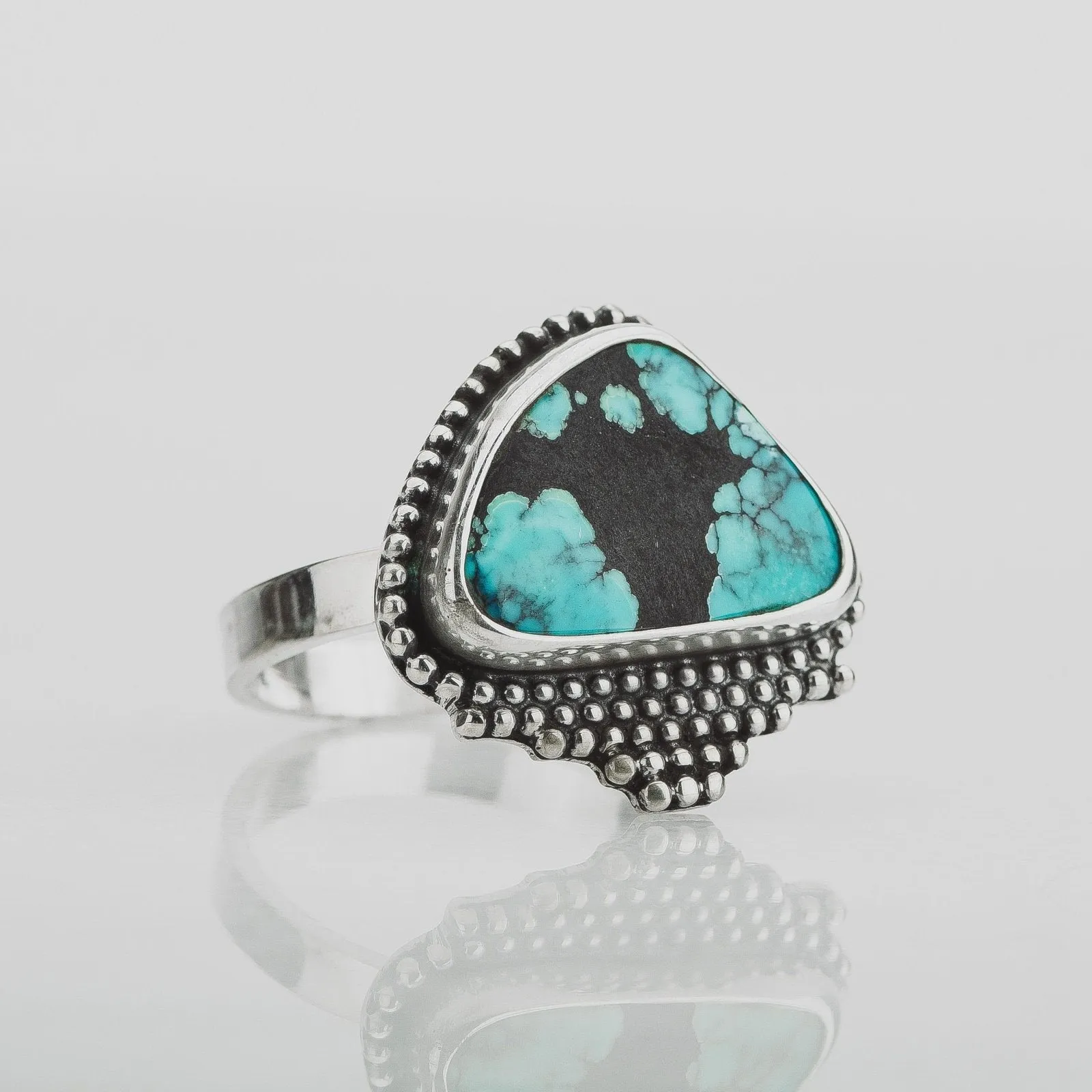 Size 7.25 Black & Blue Cloud Mountain Turquoise Gemstone Ring