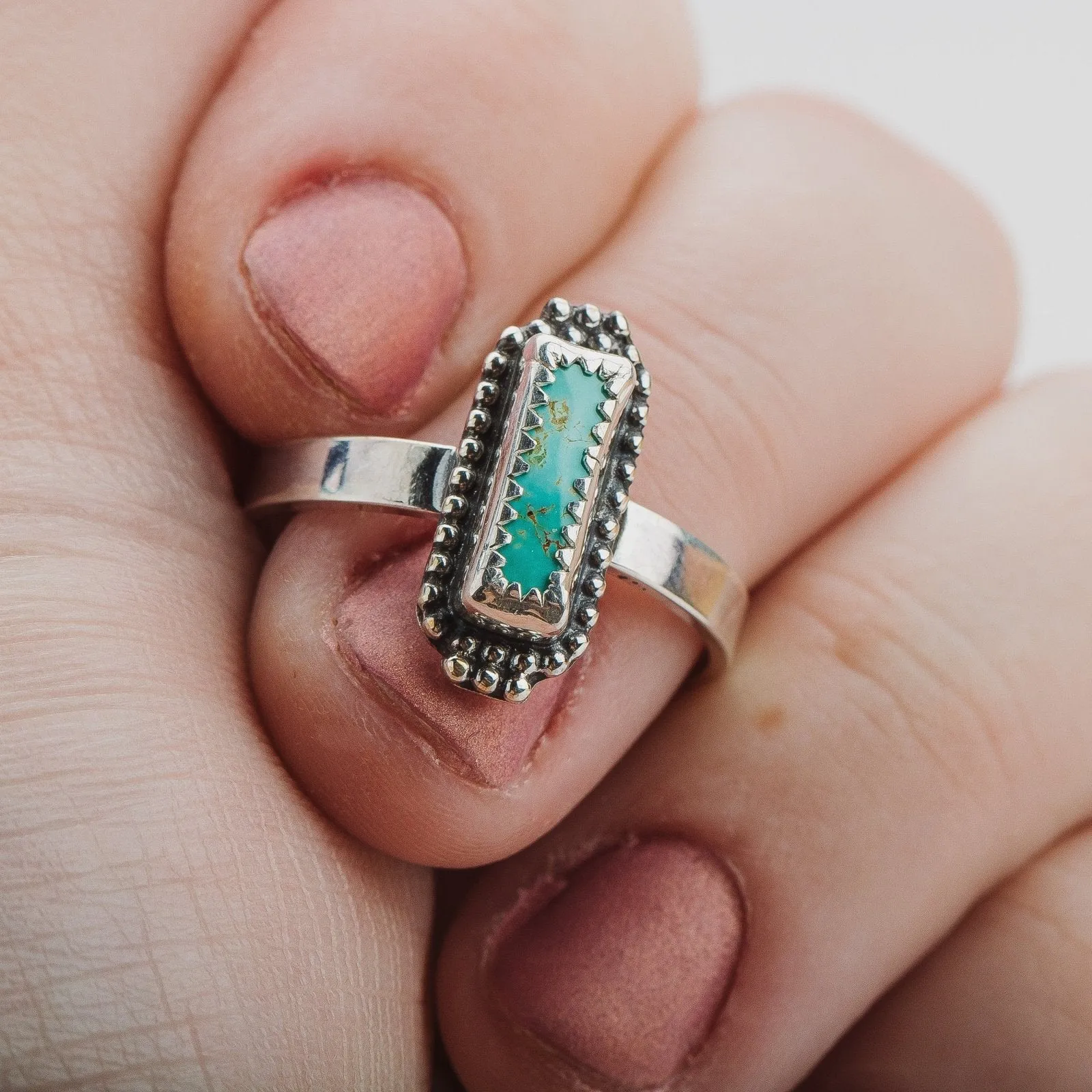 Size 9.5 Rectangle Royston Turquoise Gemstone Ring