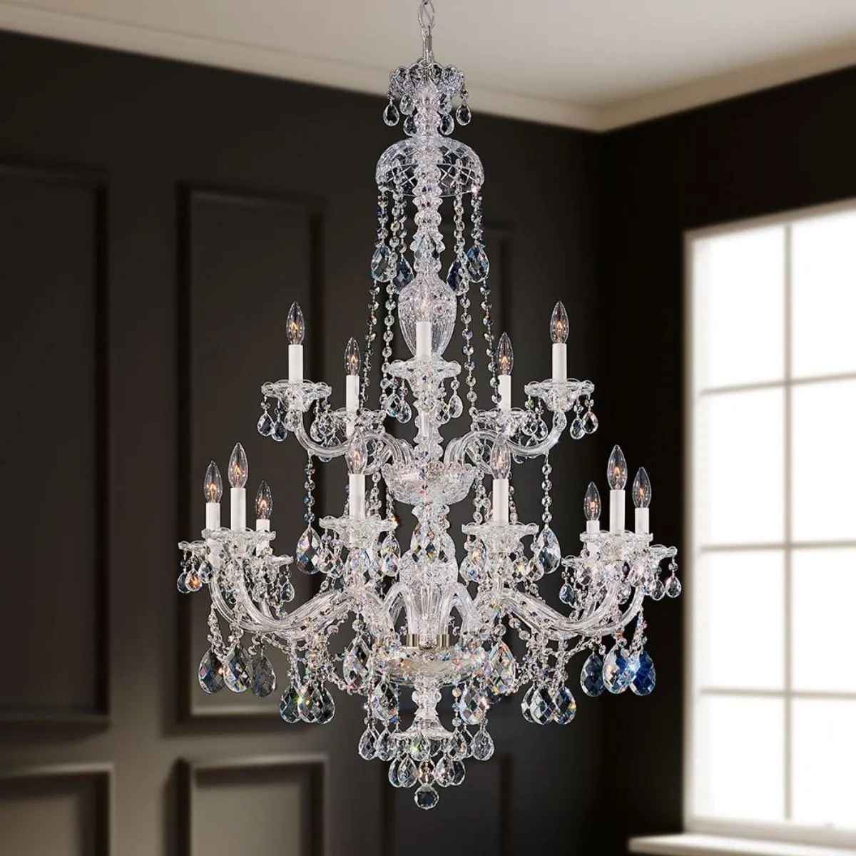 Sterling 15 Light Silver Chandelier with Crystals from Swarovski