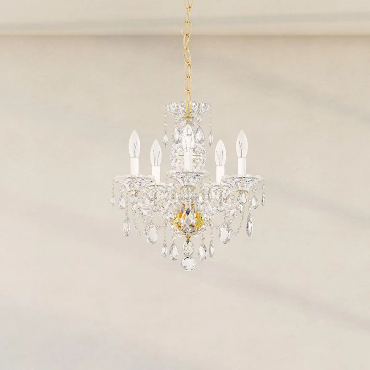 Sterling 5 Light Silver Chandelier with Clear Heritage Crystals