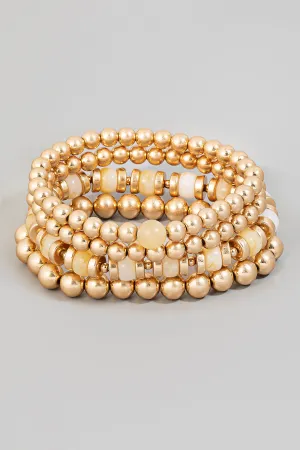 Stretch Beaded Layering Bracelet Set in Natural