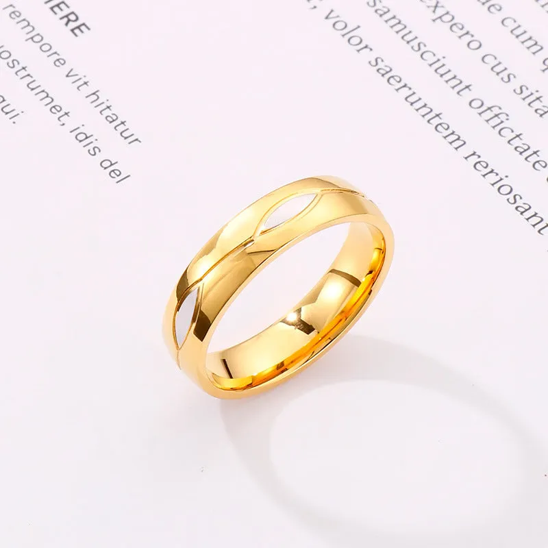 Stylish 18k Vacuum Electroplated Titanium Steel Rings for Men and Women - European and American Fashion