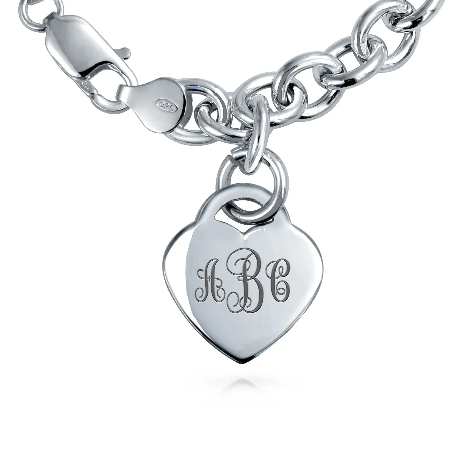 Substantial Solid Link Heart ID Bracelet Charm Sterling Silver Made in Italy