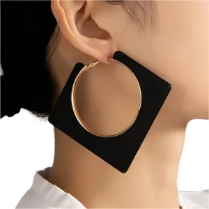 TEEK - Black Center Hollow Vintage Square Black Resin Earrings