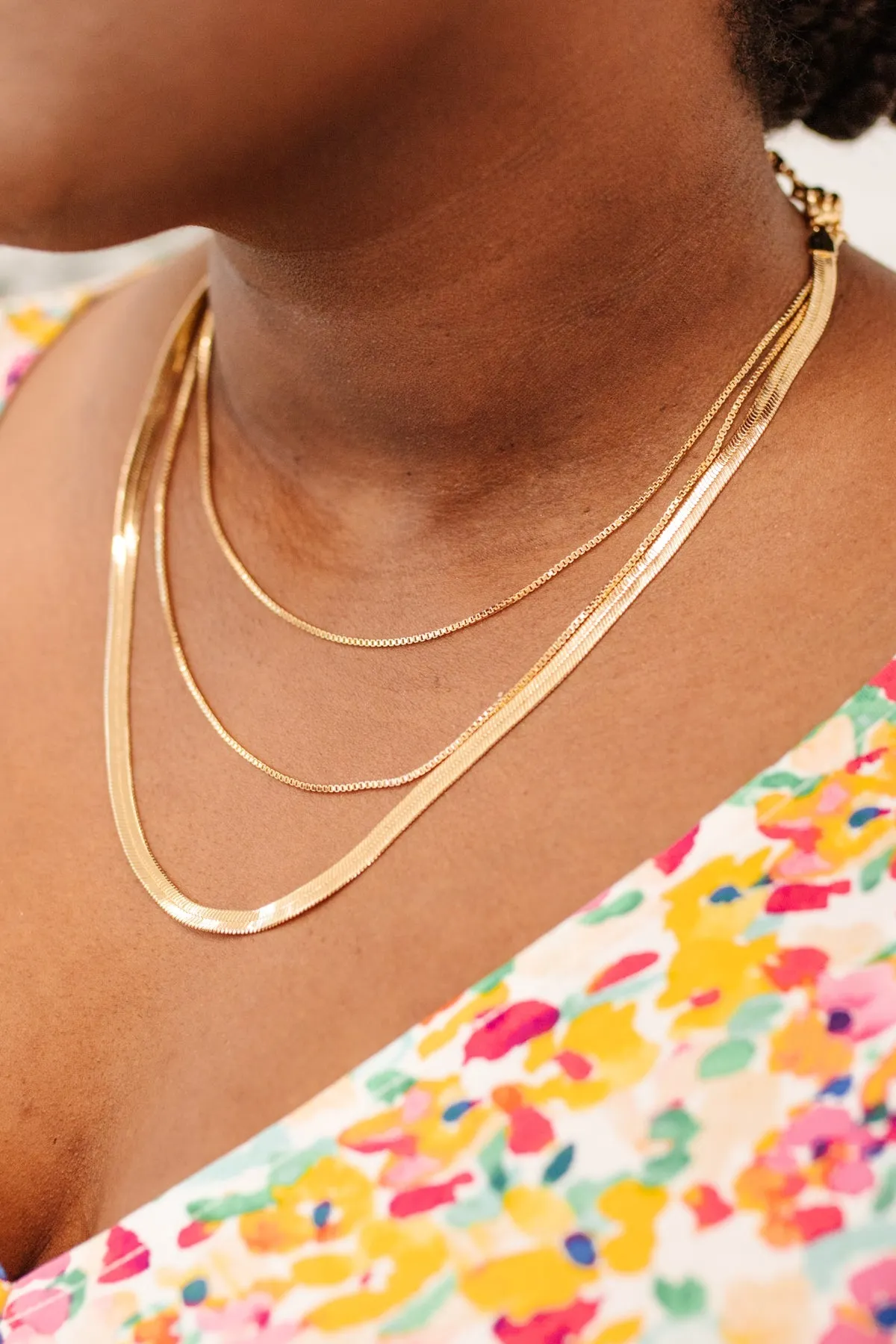 Triple Chain Necklace in Gold