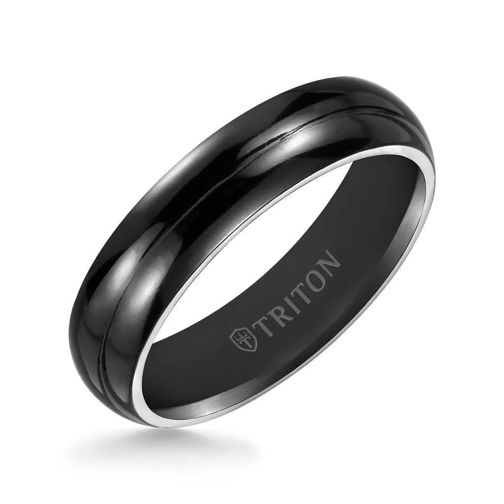 TROY Domed Polished Black Titanium Comfort Fit Wedding Band by Triton Rings - 6 mm