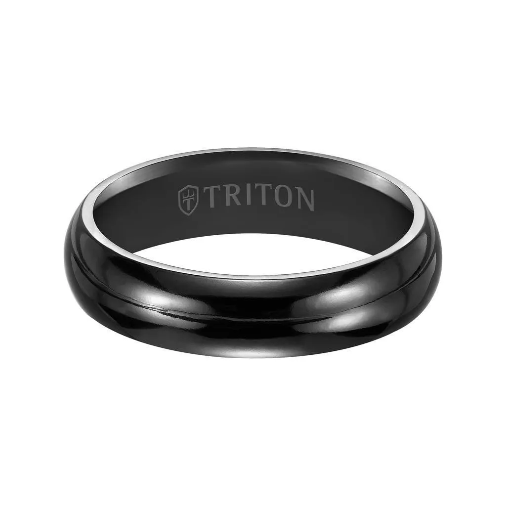 TROY Domed Polished Black Titanium Comfort Fit Wedding Band by Triton Rings - 6 mm