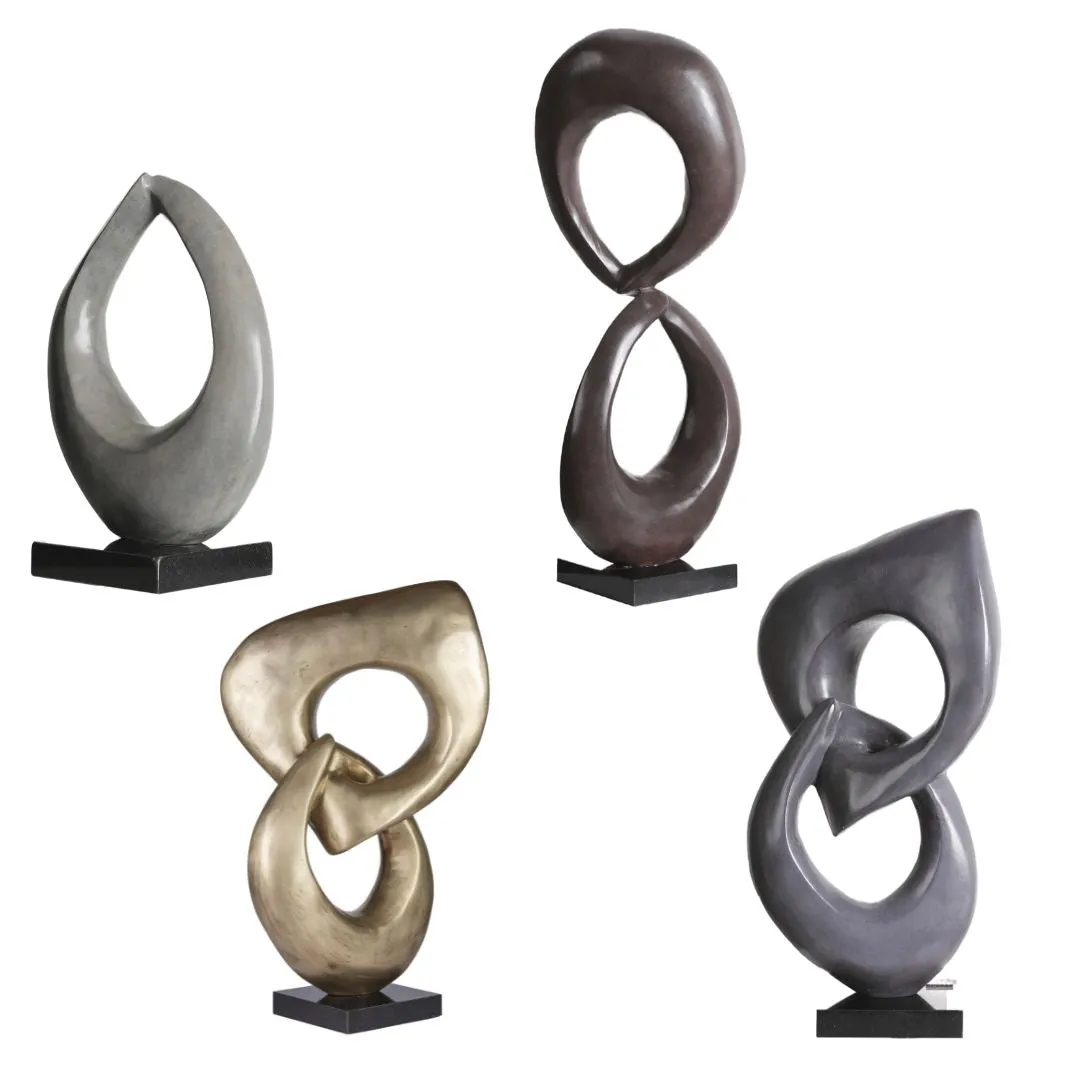 “Two Rings” Contemporary Italian Blue Patinated Bronze Abstract Sculpture