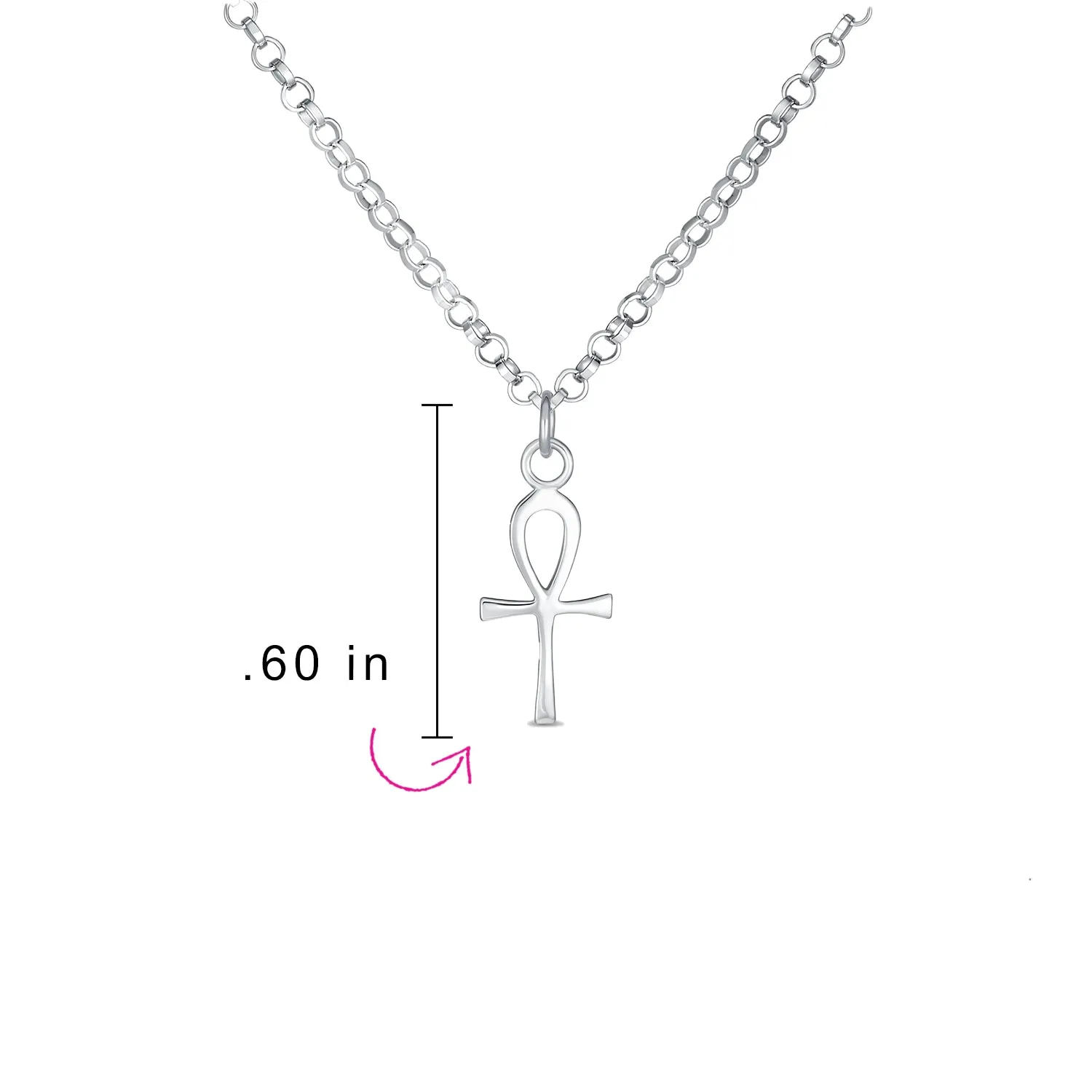 Unisex Mini Egyptian Ankh Cross Pendant Necklace in Polished Sterling Silver