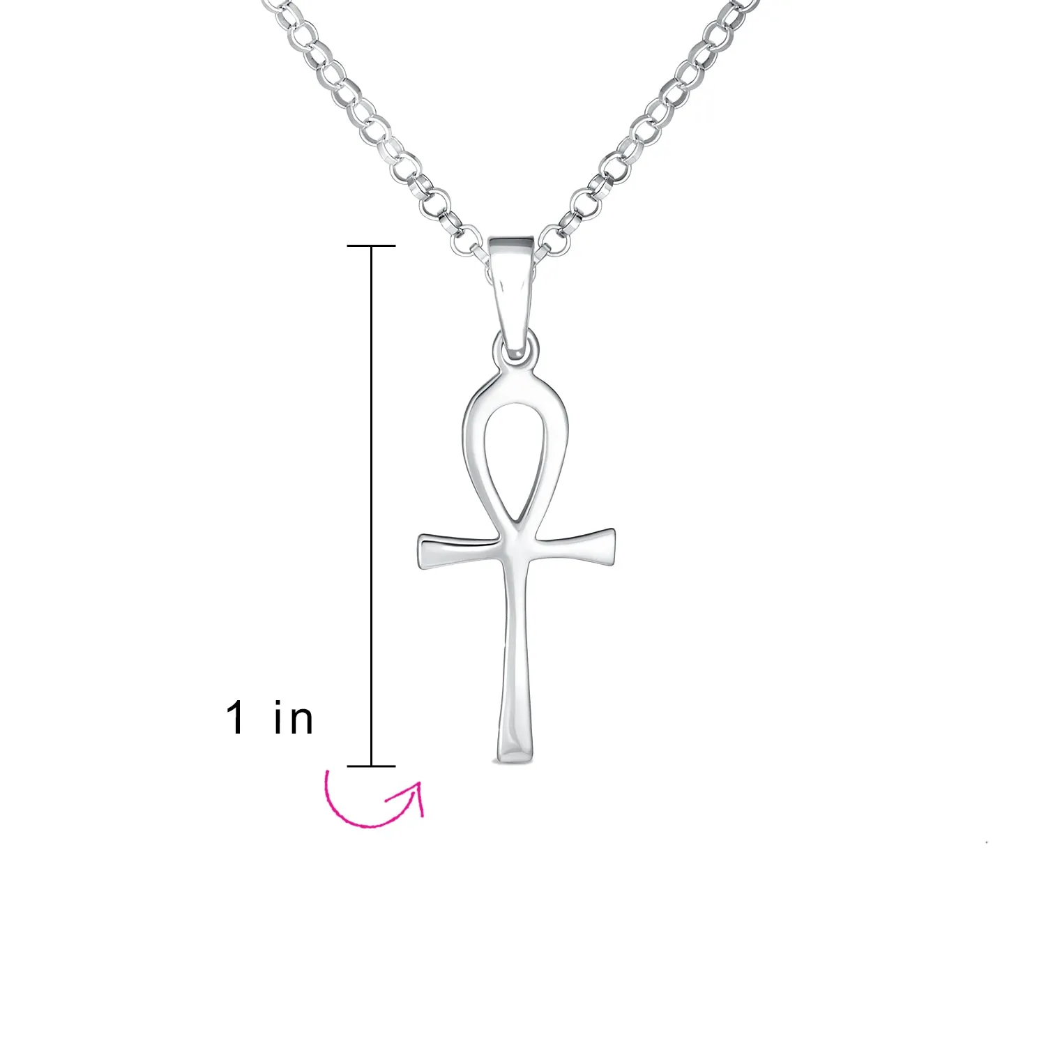 Unisex Sterling Silver Ankh Cross Pendant Necklace for Men and Teens