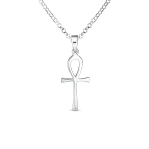 Unisex Sterling Silver Ankh Cross Pendant Necklace for Men and Teens