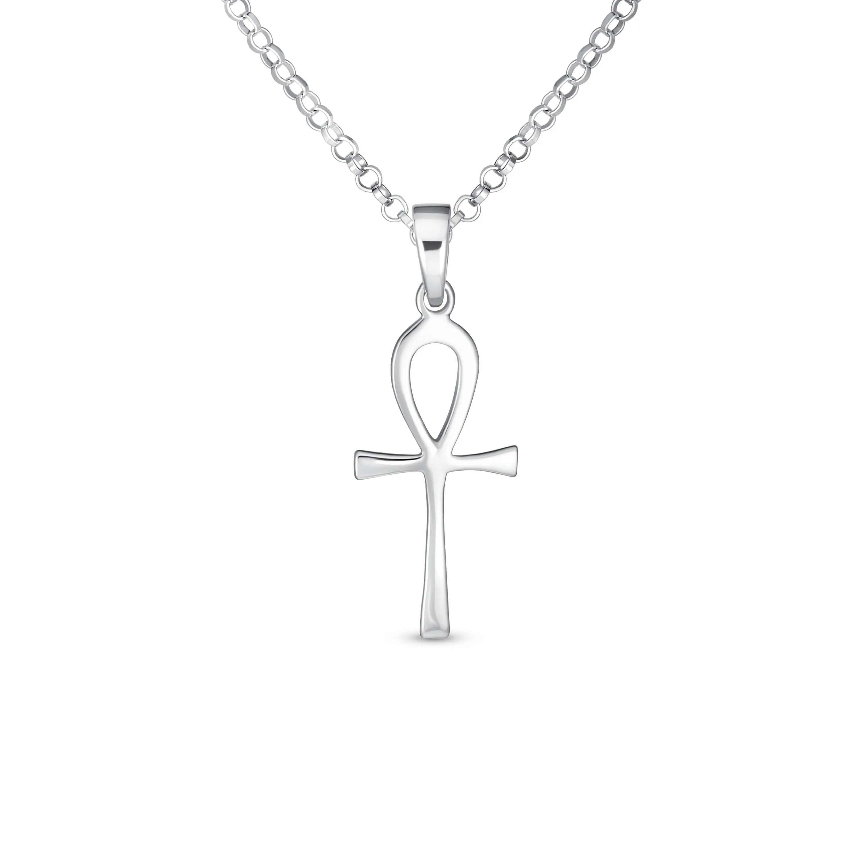 Unisex Sterling Silver Ankh Cross Pendant Necklace for Men and Teens