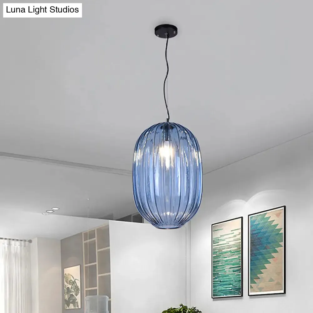 Vintage Blue Prism Glass Lantern Pendant Light for Living Room Suspension