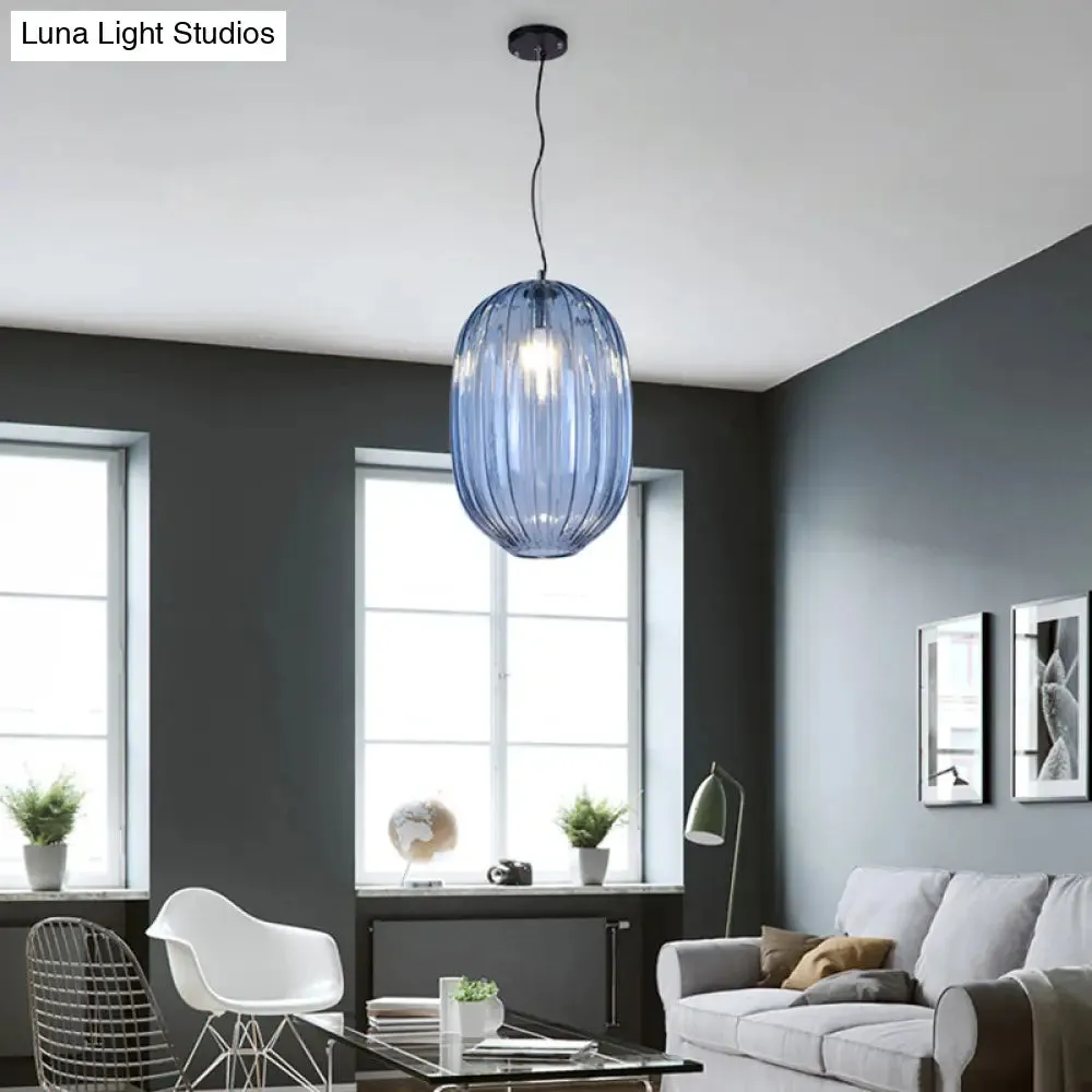 Vintage Blue Prism Glass Lantern Pendant Light for Living Room Suspension