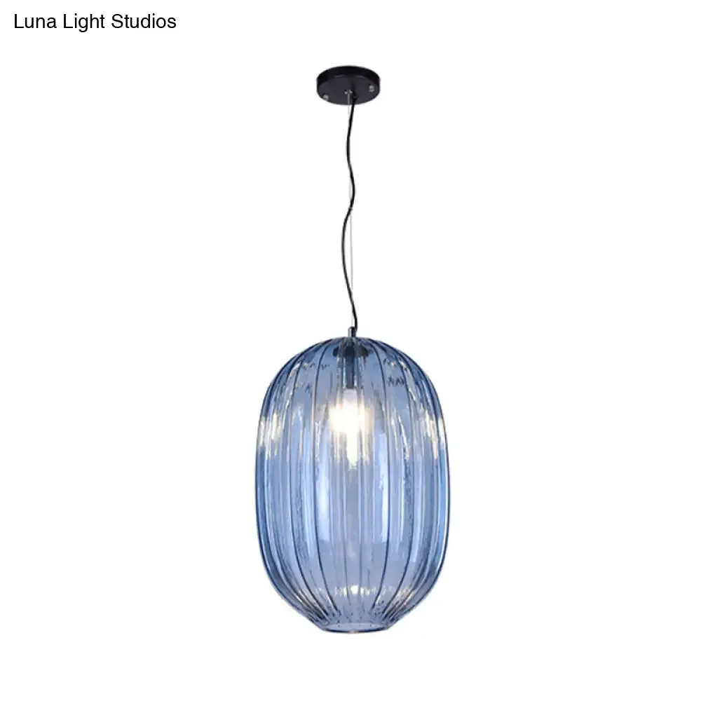 Vintage Blue Prism Glass Lantern Pendant Light for Living Room Suspension