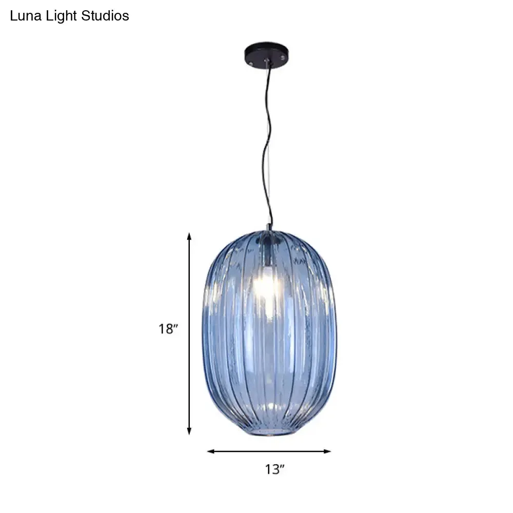 Vintage Blue Prism Glass Lantern Pendant Light for Living Room Suspension