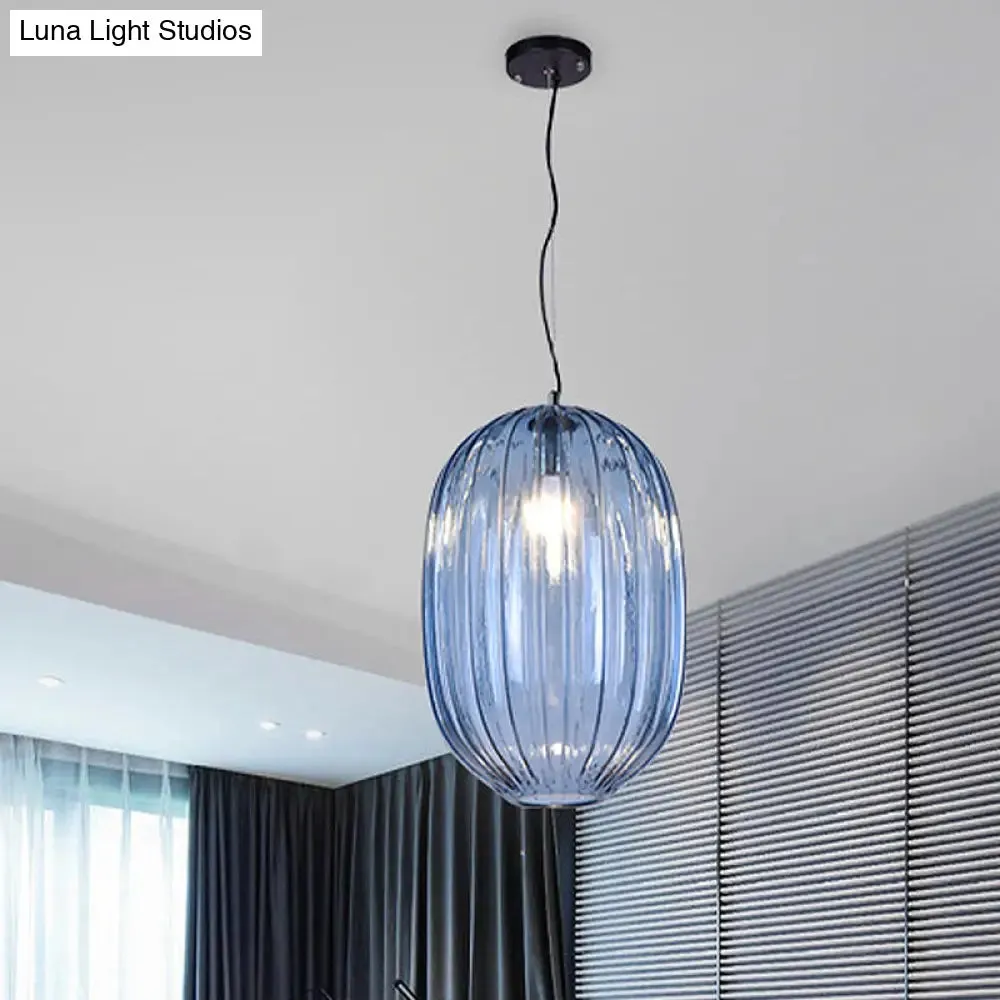 Vintage Blue Prism Glass Lantern Pendant Light for Living Room Suspension