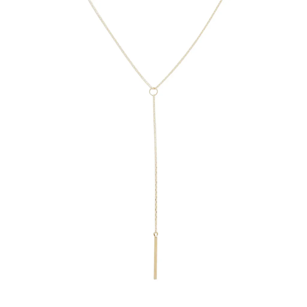 Whisper Thin Lariat Bar Necklace, 14k Gold