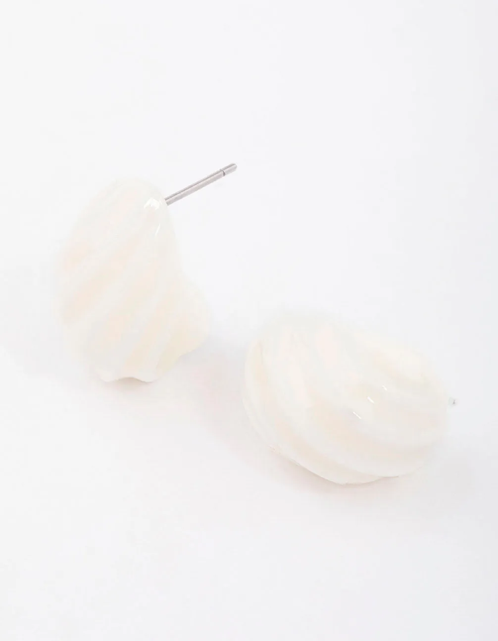 White Spiral Teardrop Huggie Earrings