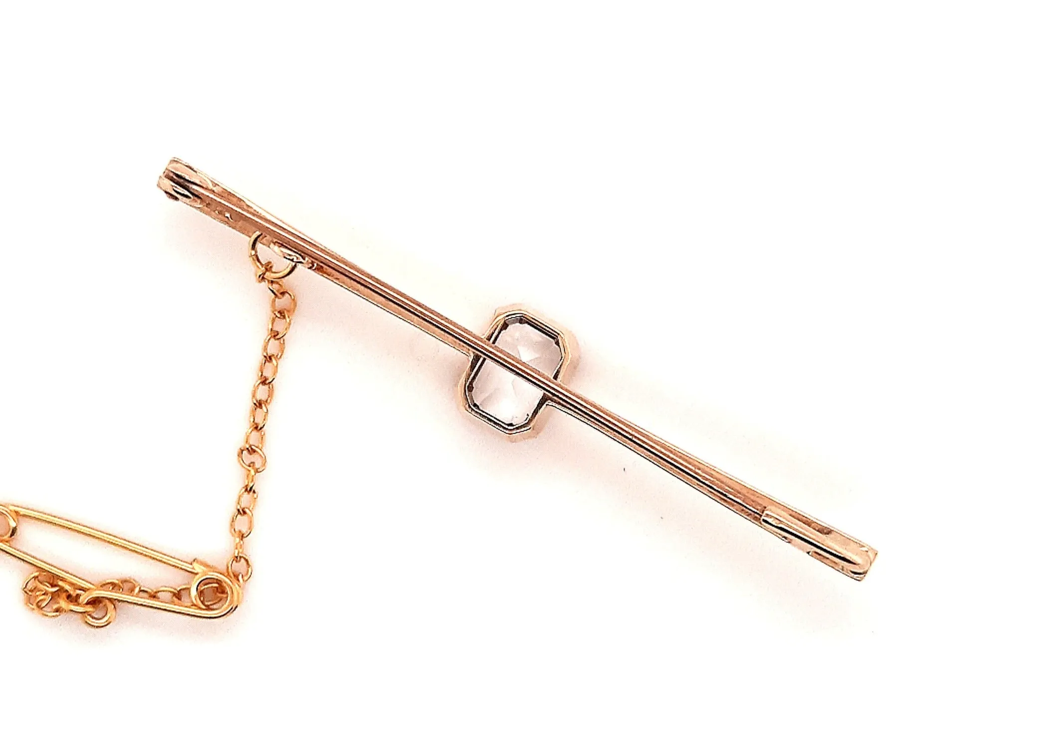 White Topaz & 9ct Yellow Gold Bar Brooch