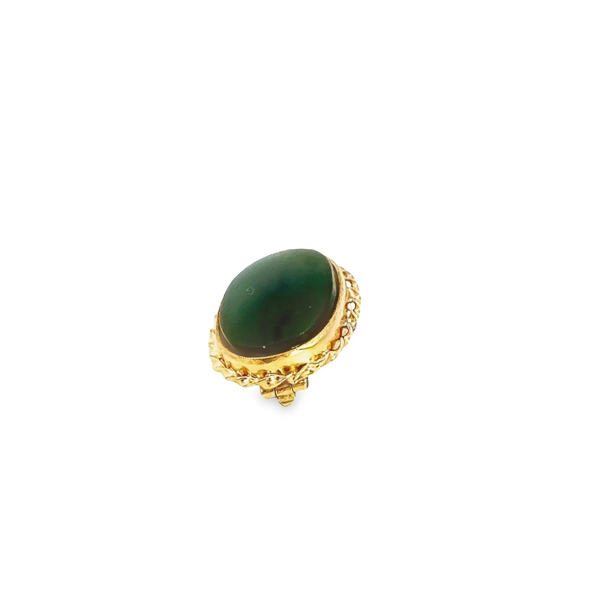 Yellow Gold Brooch with Oval Nephrite Jade - Classic Elegance