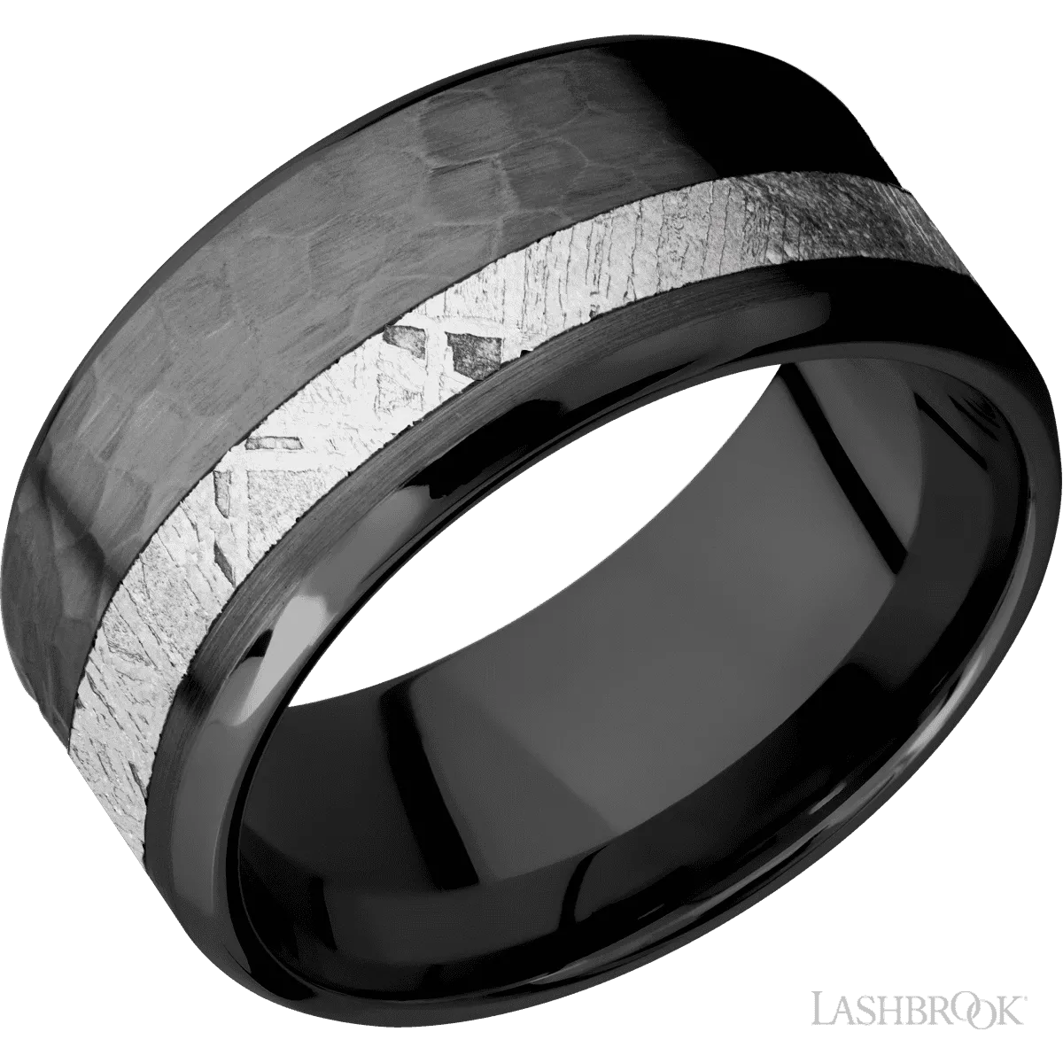 Zirconium with Hammer , Polish Finish and Meteorite Inlay - 10MM